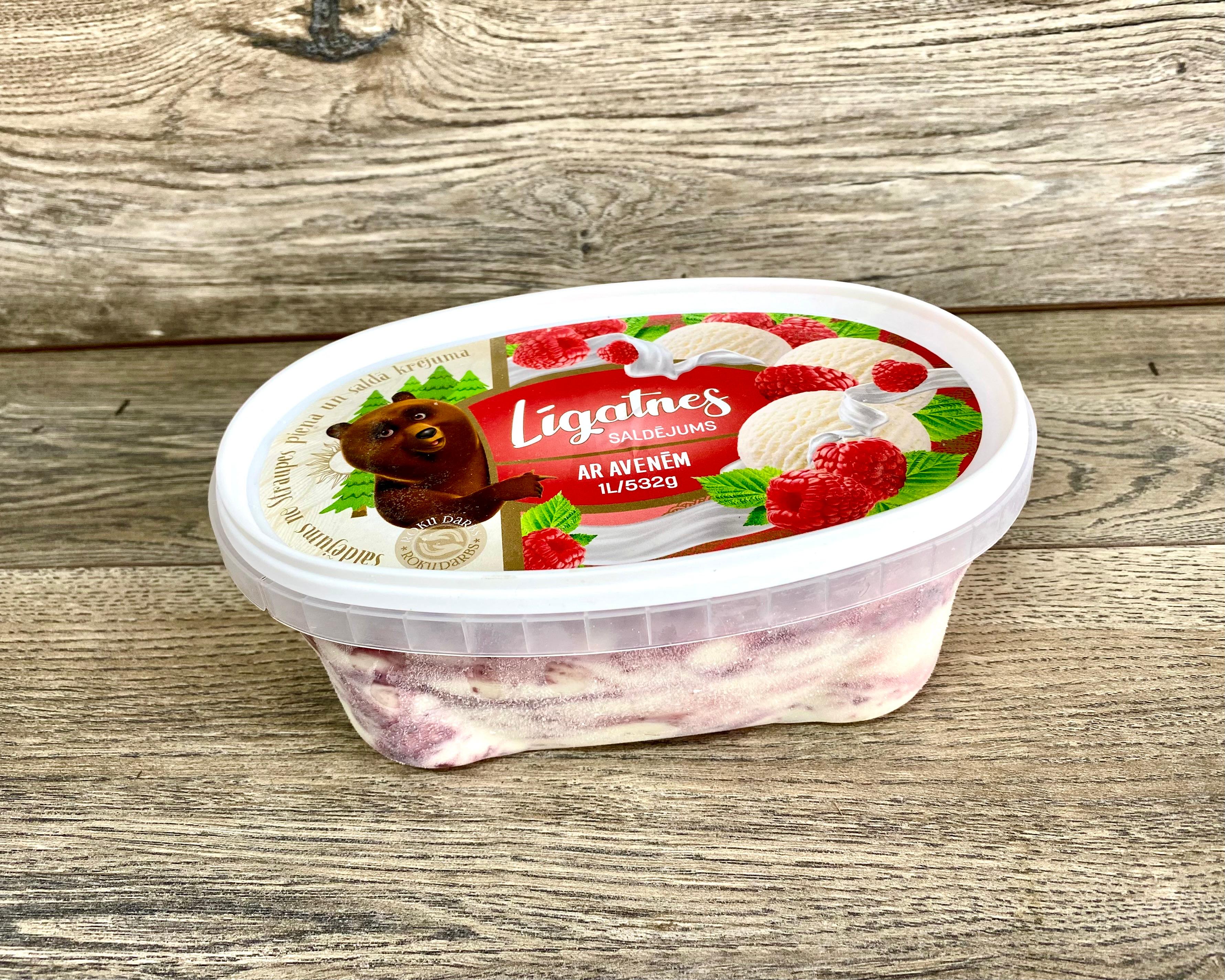 Plombīra saldējums ar avenēm Līgatnes   [ 1000 ML ]