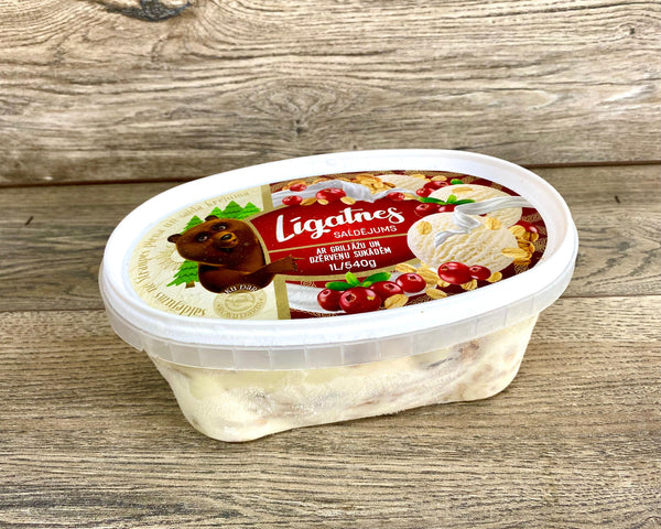 Plombīra saldējums ar griljāžu un dzērveņu sukādēm Līgatnes  [ 1000 ML ]